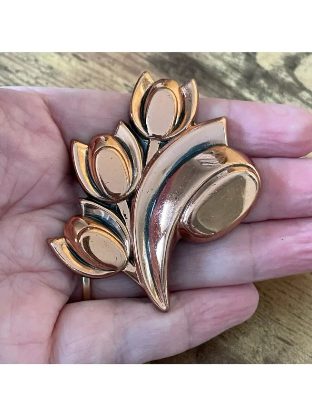Vintage 60s Matisse Renoir Copper Tulip Brooch Modernist Floral Pin MCM Jewelry